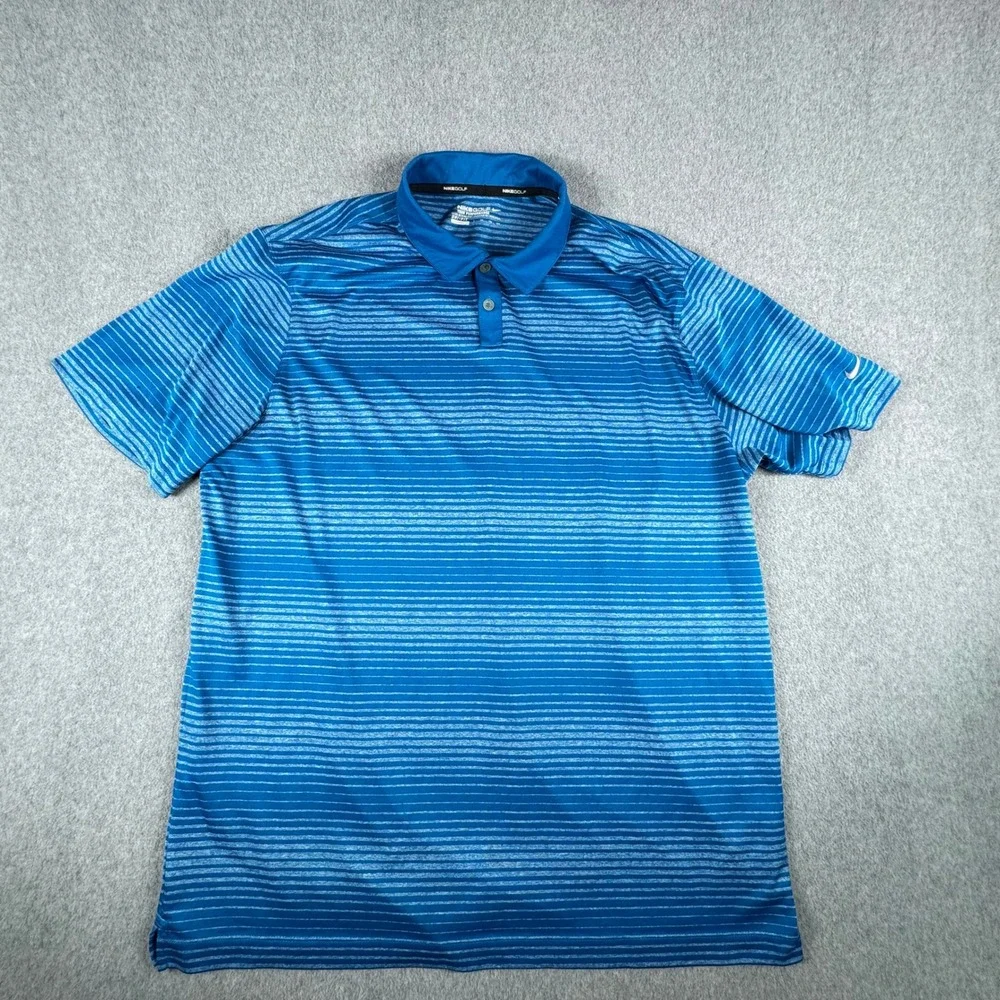Nike Golf Tour Performance Polo Men's XXL Blue Teal Striped Dri-Fit Short Sleeve